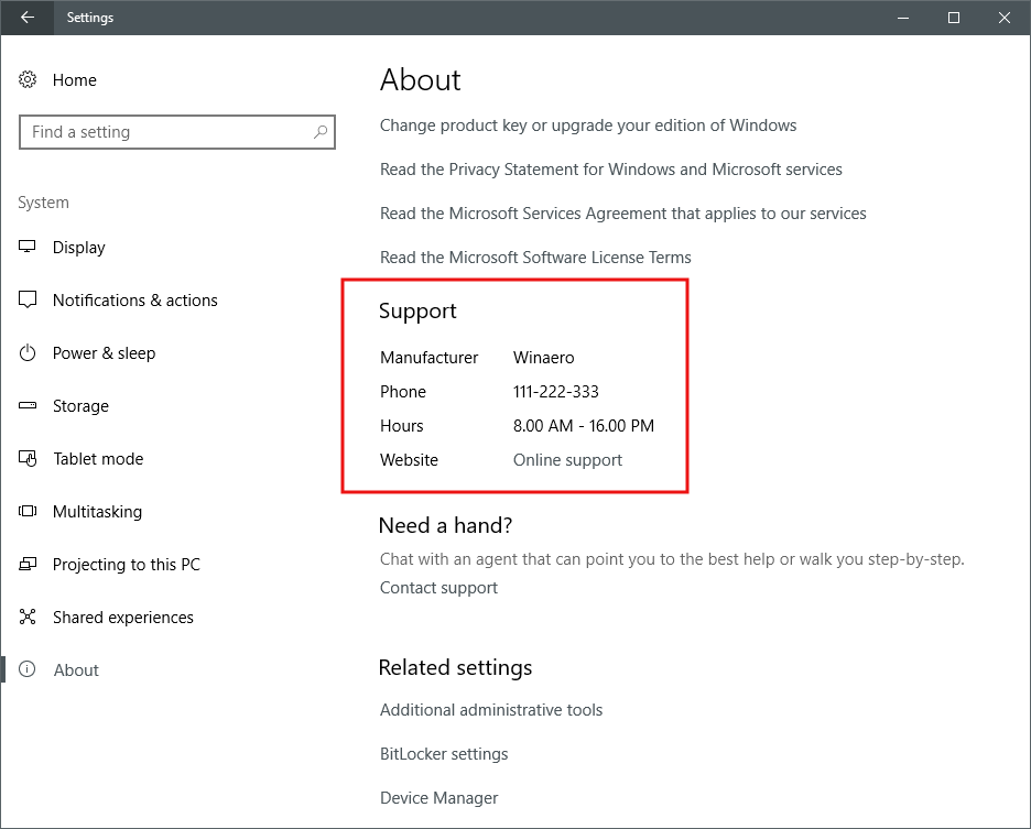 Как да променим или добавим OEM информацията в ОС Windows 10
