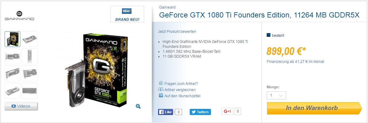 Видеокартата GeForce GTX 1080 Ti се продава като топъл хляб