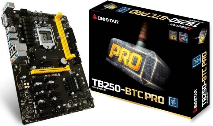 Дънната платка Biostar TB250-BTC Pro получи 12 разширителни слота PCI Express 3.0