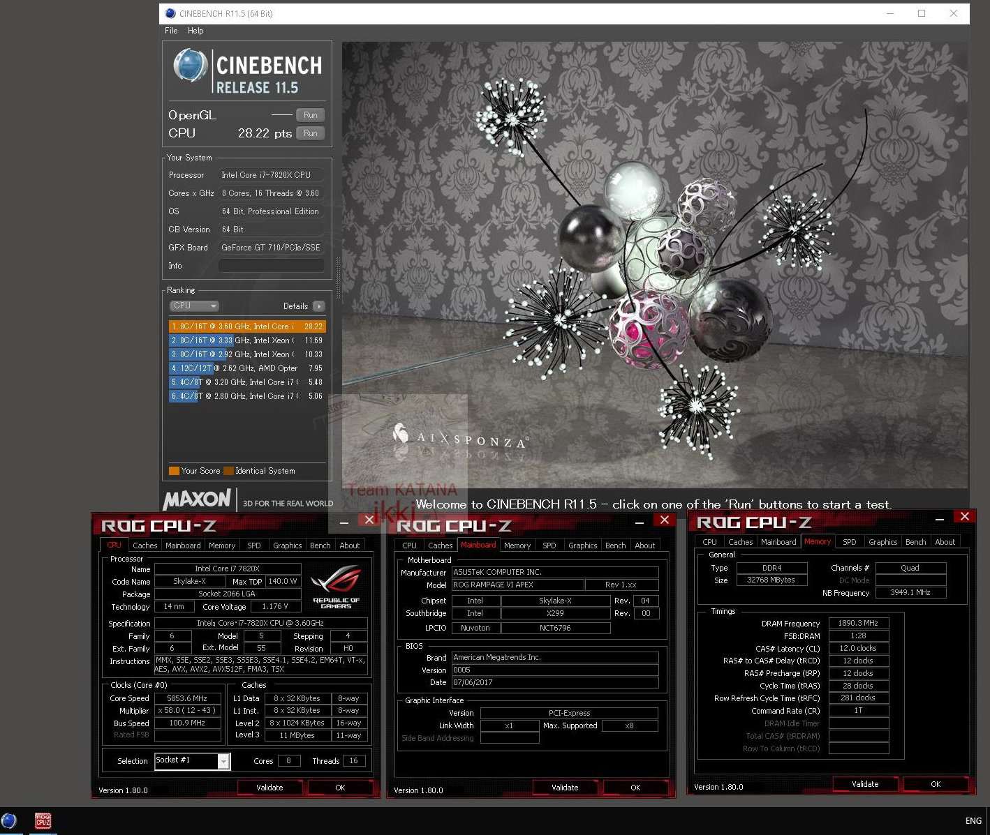 Японецът Ikki регистрира нов рекорд в hwbot Prime и Cinebench-R11.5 след овърклока на Core i7-7820X