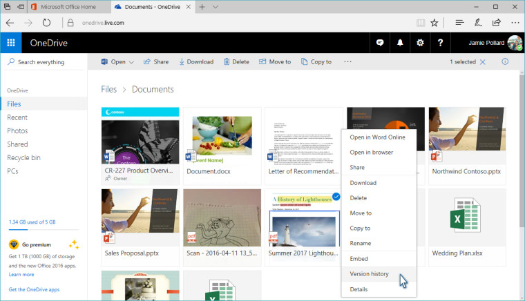 Поддръжката на историята за всички видове файлове ще се появи в OneDrive още това лято