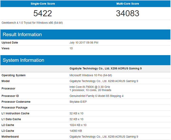 Тактовата честота на процесора Intel Core i9-7960X е 2,5 GHz