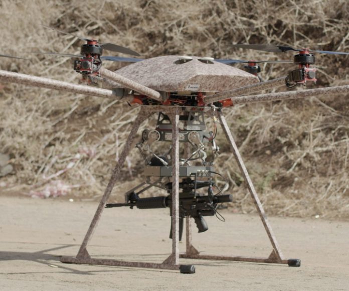 DroneOnGround-DukeRobotics TIKAD: дрон-октокоптер със стабилизатор на оръжието