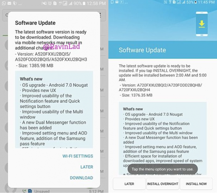 Актуализацията Nougat излезе за Samsung Galaxy A5 2017 и A7 2017