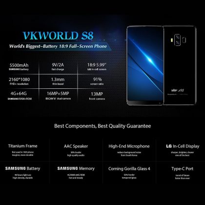 Анонс на Vkworld S8: безрамков смартфон с титанов корпус и двойна камера