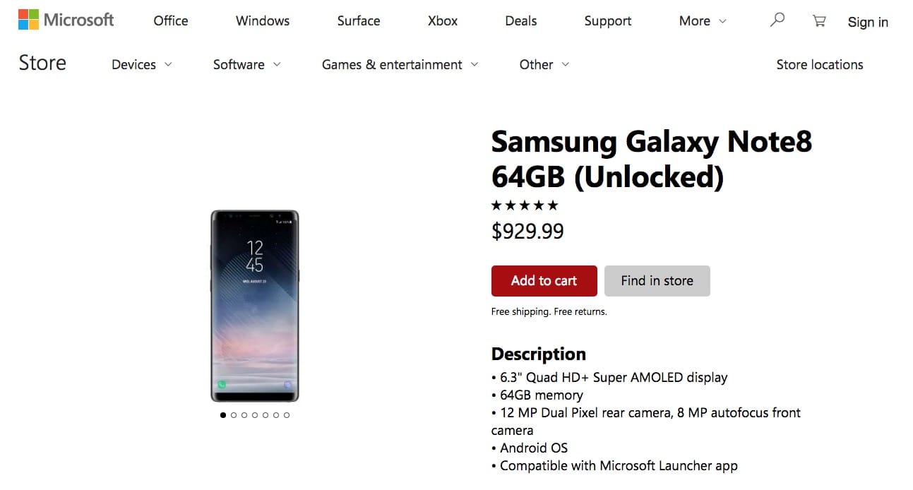 Microsoft започна продажбите на Samsung Galaxy Note 8 във своите фирмени магазини
