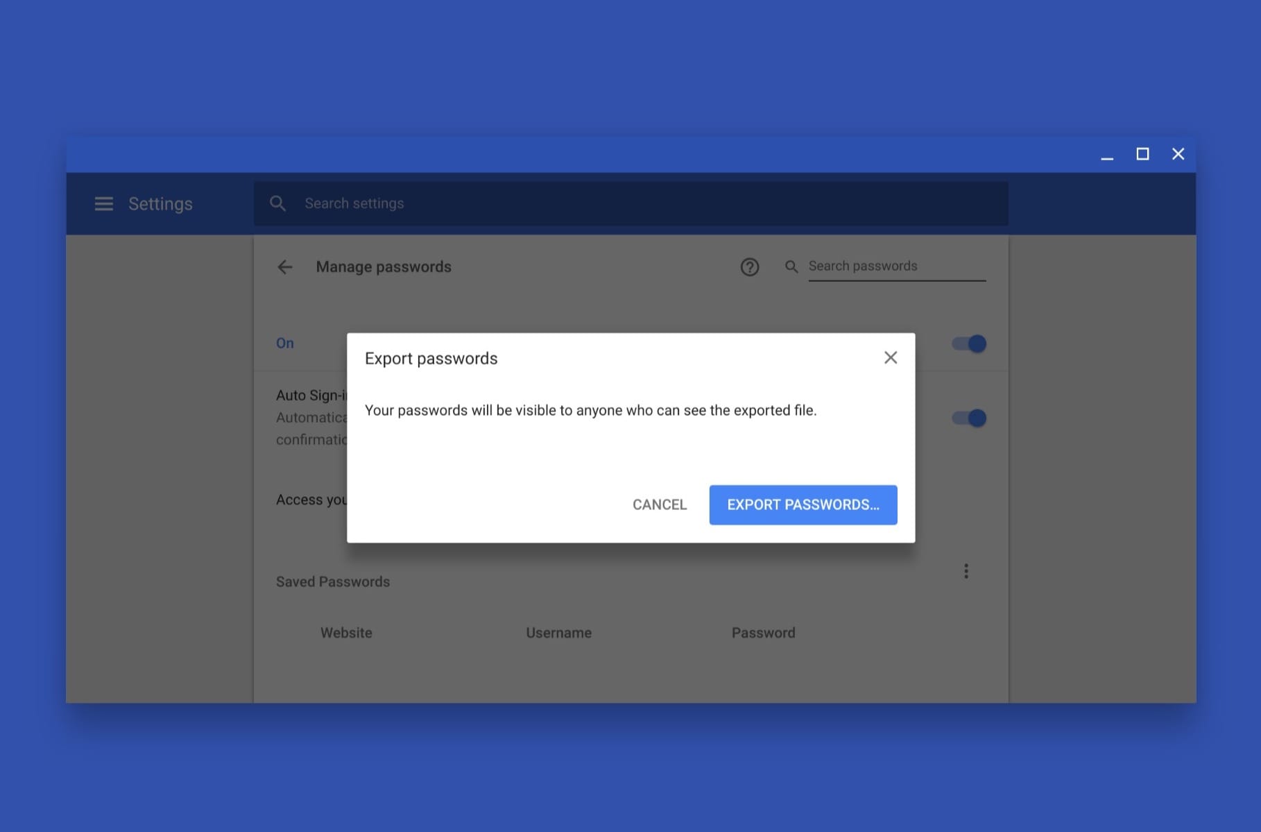 Google Chrome вече може да записва всички пароли в отделен файл