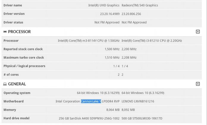 Intel Core m3-8114Y — първият представител от семейството процесори Cannon Lake-Y