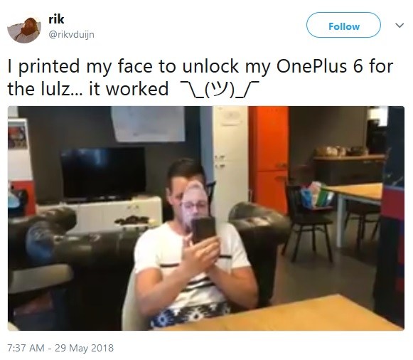OnePlus счита за нормално отключването на OnePlus 6 с помощта на снимка