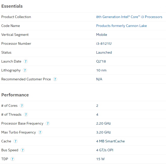Intel Core i3-8121U: първият 10 nm процесор на компанията