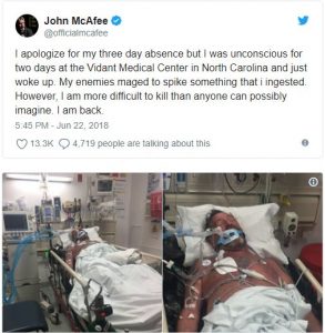 Създателят на McAfee в болница след „опит за убийство“