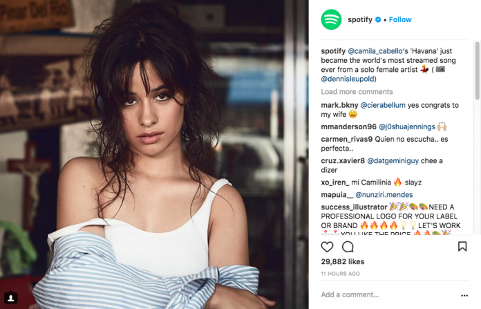 Havana - Most_streaming_track Песента „Havana“ е най-стриймваната песен в Spotify