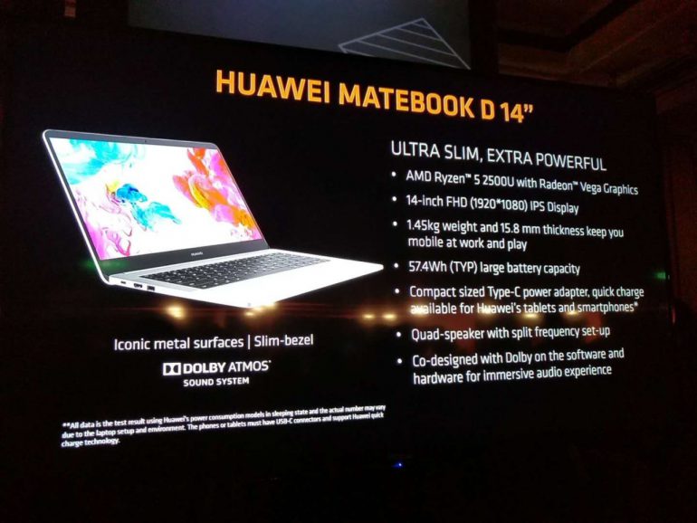 Huawei показа 14-инчовия лаптоп MateBook D с хибридния процесор Ryzen 5-2500U