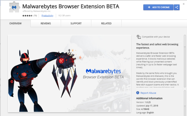 ChromeWebstore-600x371 Malwarebytes представи защитна браузърна добавка за Chrome и Firefox