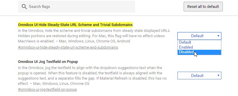 Как в Chrome 69 да махнем бутона в неактивните раздели и да върнем целия URL