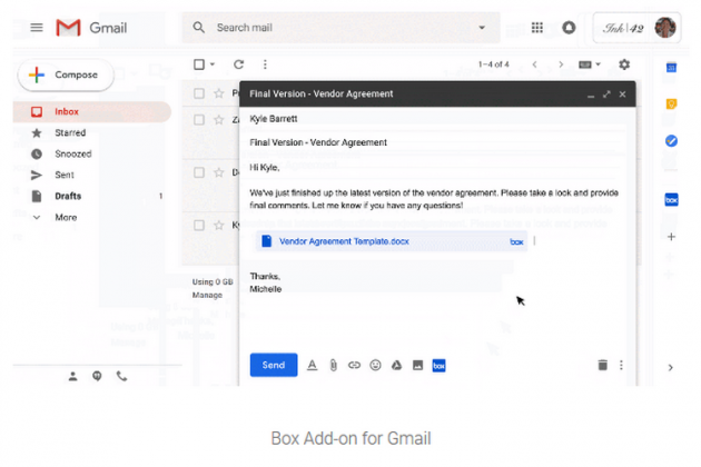 Google интегрира в Gmail някои функции на Dropbox, Box, Jira и Egnyte