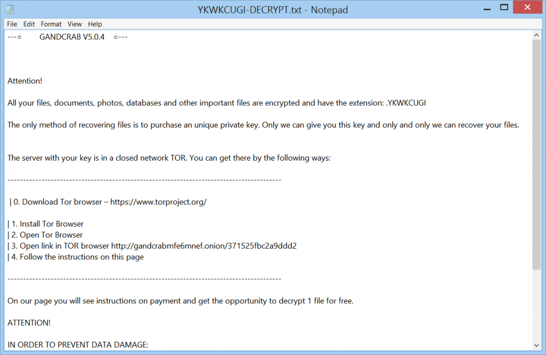 stf-gandcrab-5-0-4-cryptovirus-GANDCRAB-v5.0.4.-ransomware-decrypt-txt-ransom-note Публикуваха декриптори за две популярни рансъмуер заплахи