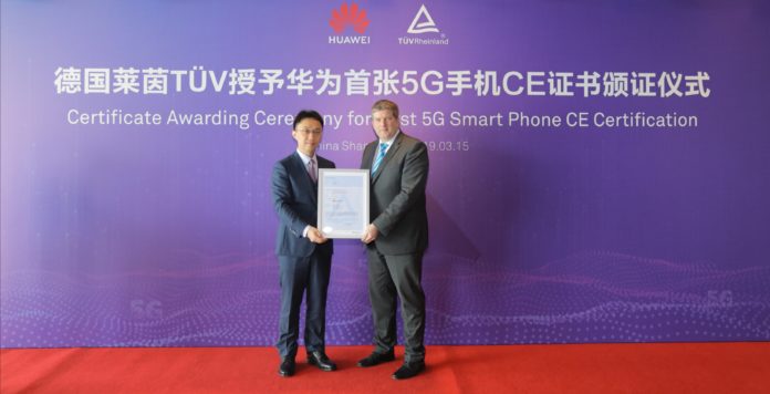Huawei Mate X receives first 5G CE certificate award Huawei получи първия в света 5G CE сертификат на TÜV Rheinland