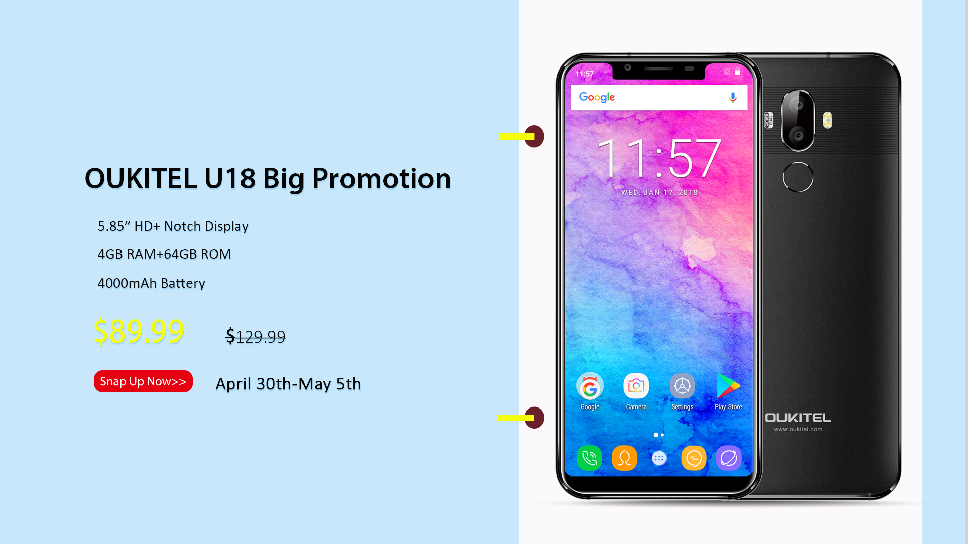 OUKITEL U18 с 4 GB RAM и 4000 mAh батерия се продава само за ,99