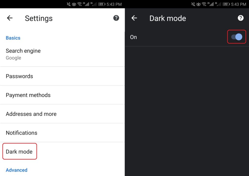 Как да включим нощния режим на Chrome в Android