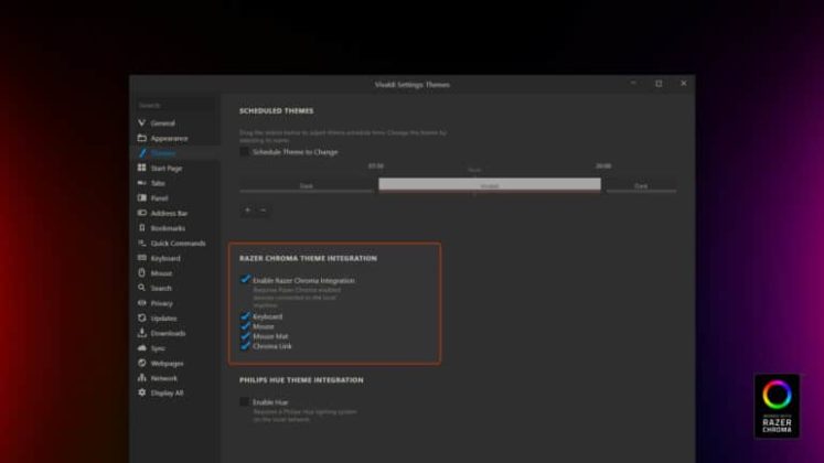 Браузърът Vivaldi 2.5 поддържа технологията Razer Chroma за управление на подсветката