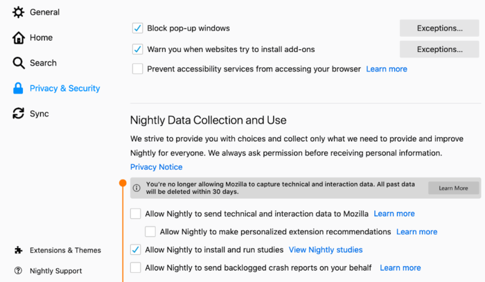 Във Firefox 72 ще има възможност за изтриване на данните за телеметрията от сървърите на Mozilla