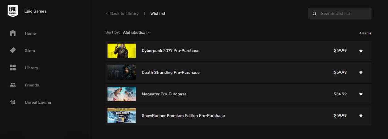 Epic Games Store вече има списъци с желания