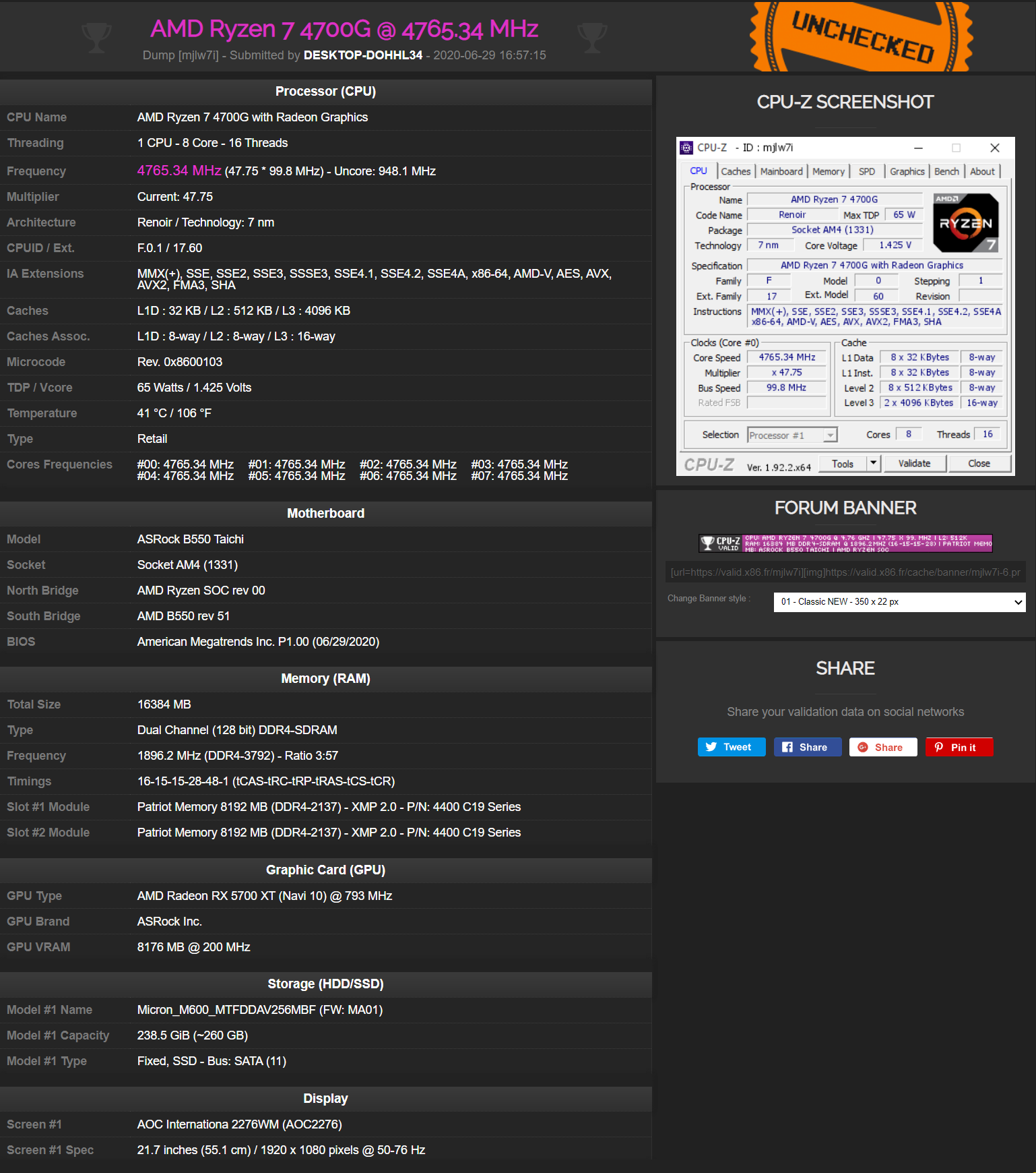 Флагманът APU AMD Ryzen 7 4700G (Renoir) бе клокнат до 4,75 GHz при стандартно охлаждане