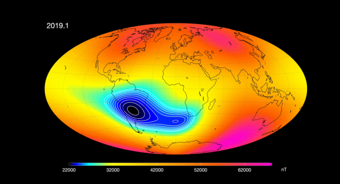 Development_of_the_South_Atlantic_Anomaly_pillars NASA изследва мистериозното отслабване на магнитното поле на Земята