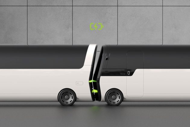 Концепция за електрически автобуси, които се свързват помежду си, за да си прехвърлят енергия