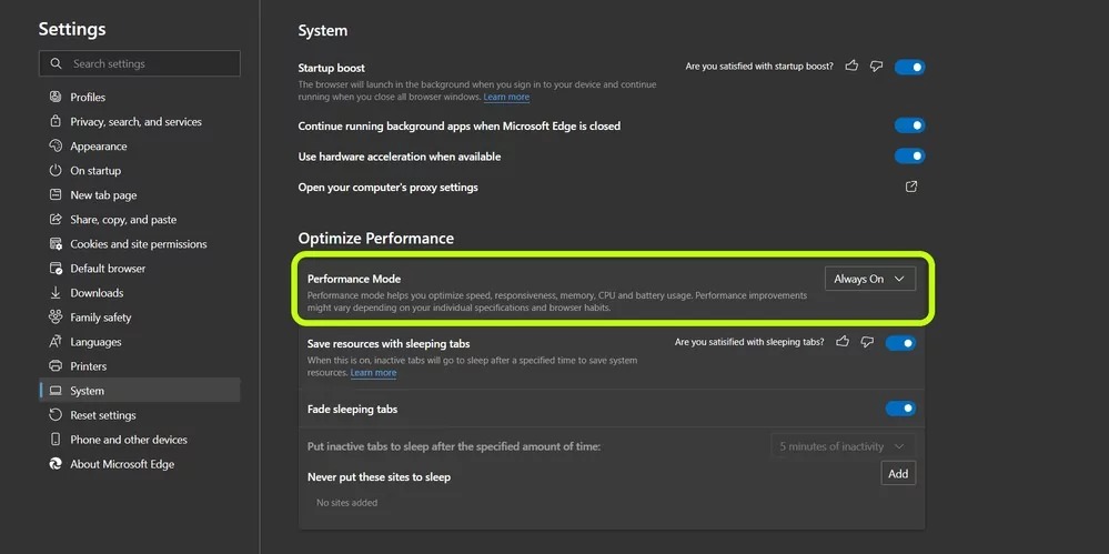 Microsoft добави в Edge за Windows 10 режим на повишена производителност