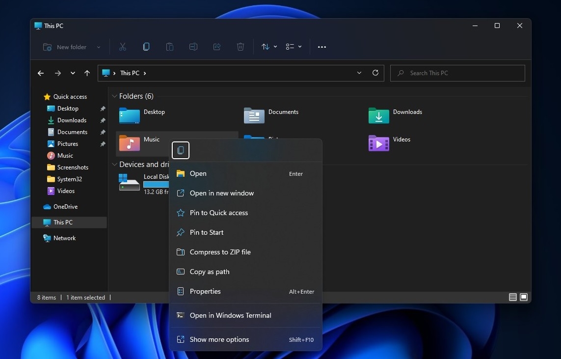 ОС Windows 11 има нови контекстни менюта