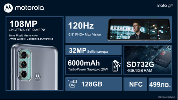 Мoto g60 – 120 Hz, 108 МP, 6000 mAh, цена – 499 лв