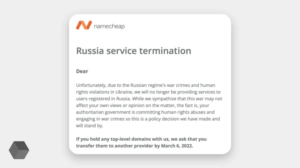 Вторият по големина регистратор Namecheap отказа да обслужва руските клиенти