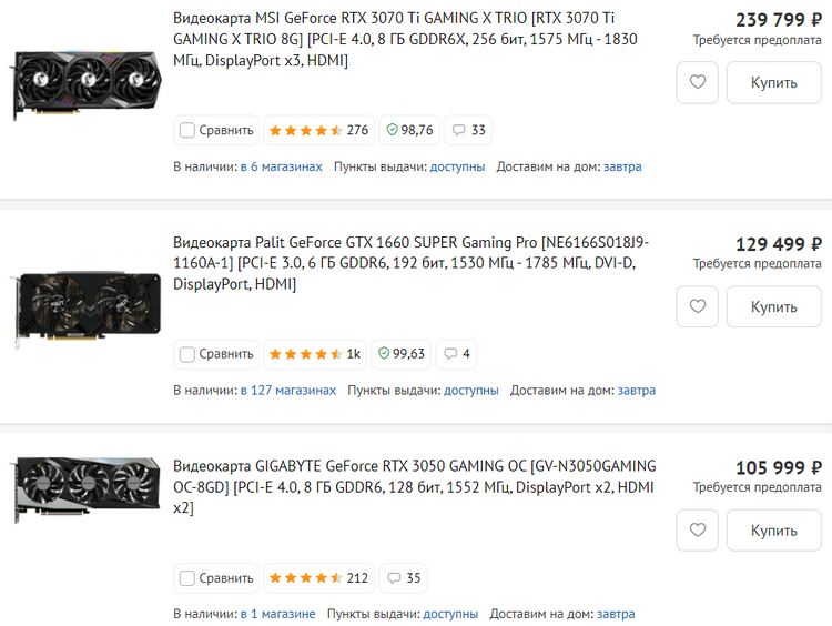 В Русия видеокартата GeForce RTX 3090 се продава за половин милион рубли