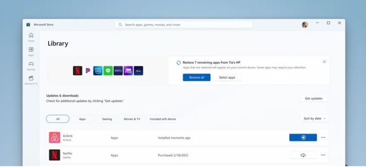 Microsoft Store ще се научи как автоматично да възстановява всички инсталирани преди това приложения на новия компютър с Windows 11