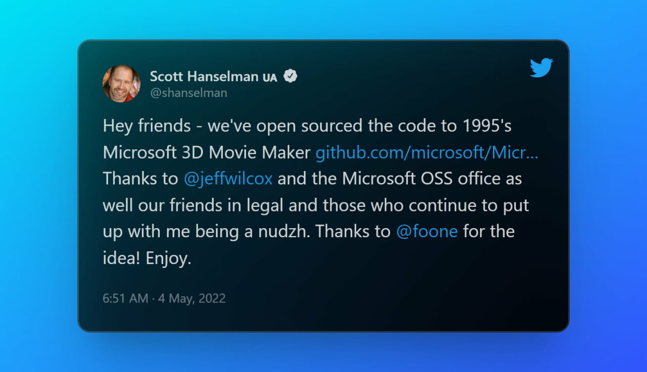 Microsoft отвори сорс кода на 3D Movie Maker, излязъл през 1995 година