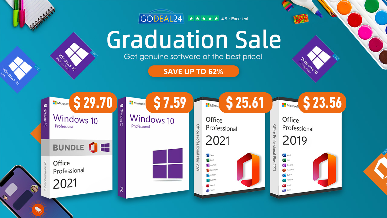 По време на „Дипломната разпродажба“ на Godeal24 можете да вземете Windows 10 Pro за ,21 и Office 2021 за ,32