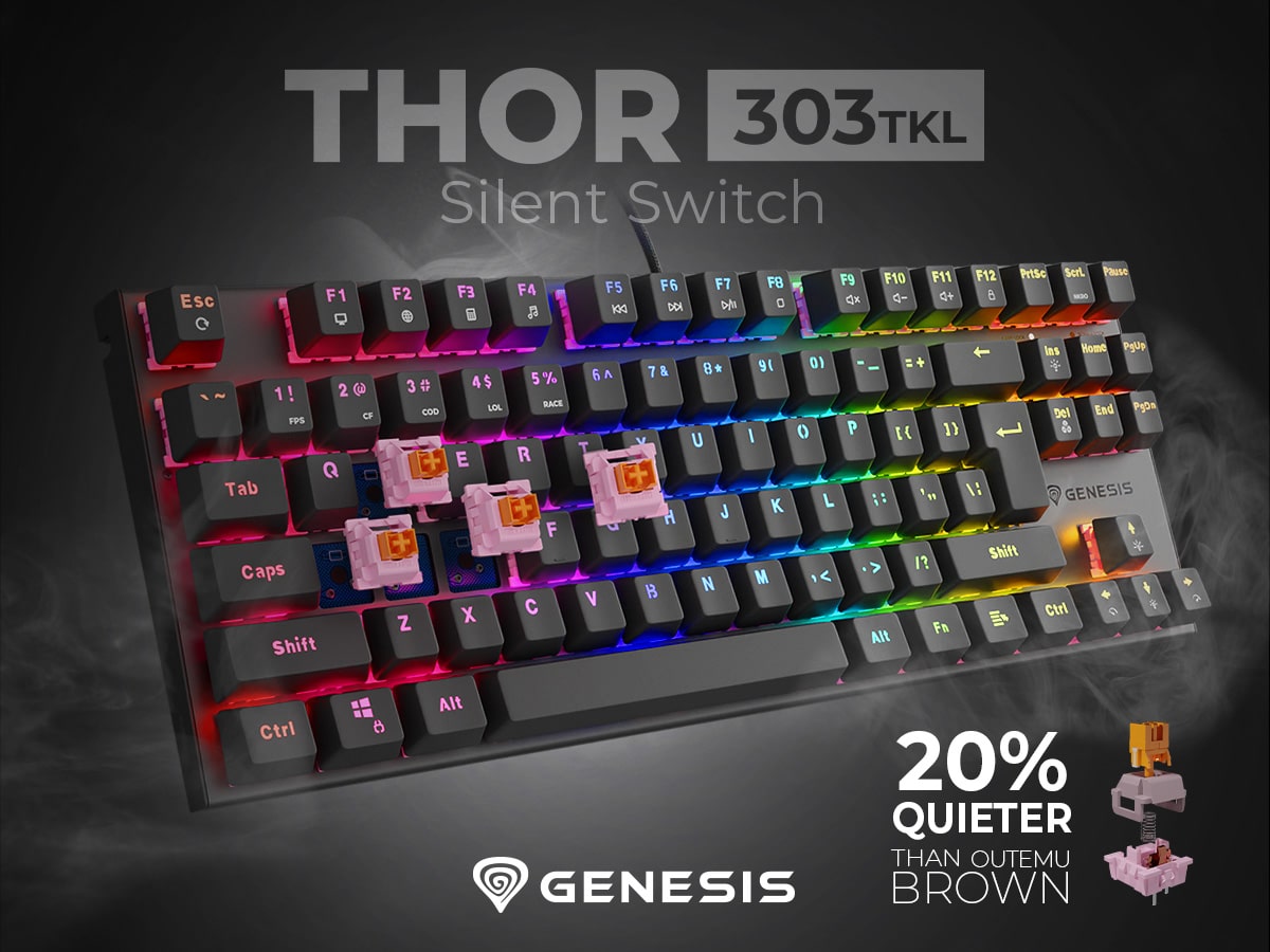 Genesis Thor 303 TKL идва с Outemu Peach Silent суичове