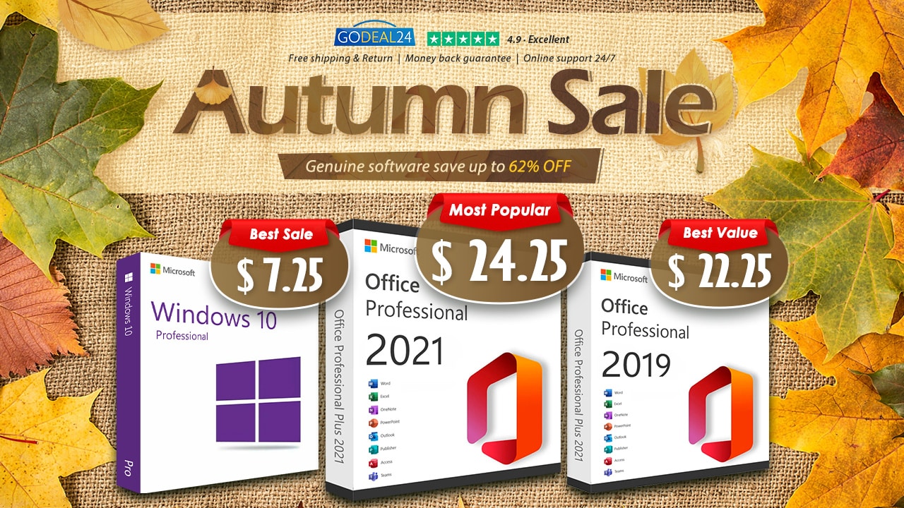 Есенната разпродажба на Godeal24: вземете Microsoft Office и Windows 11 Pro с огромна отстъпка. Бърза доставка и следпродажбена поддръжка!