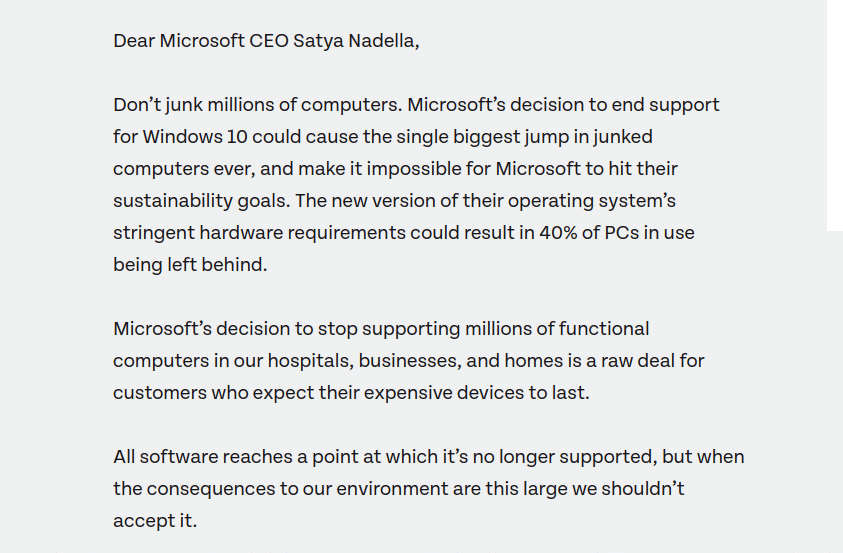 PIRG подготви петиция до Microsoft, в която призовава за удължаване на поддръжката на Windows 10 в името на околната среда