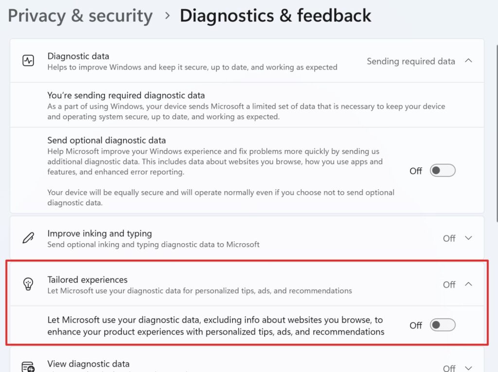 Как да спрем Windows 11 да използва диагностичната информация за показване на реклами