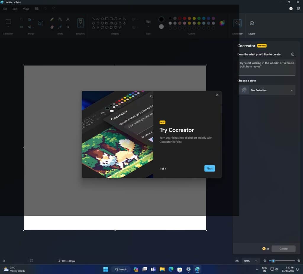 Paint в Windows 11 се сдоби с ИИ-генератор на изображения, базиран на DALL-E 3