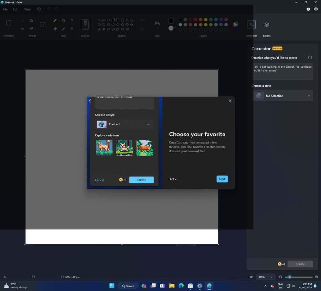 Paint в Windows 11 се сдоби с ИИ-генератор на изображения, базиран на DALL-E 3