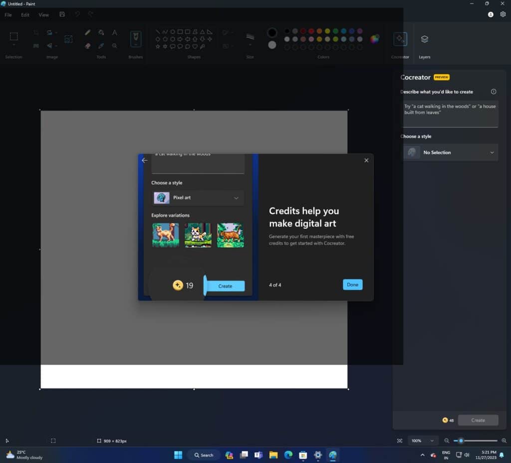 Paint в Windows 11 се сдоби с ИИ-генератор на изображения, базиран на DALL-E 3
