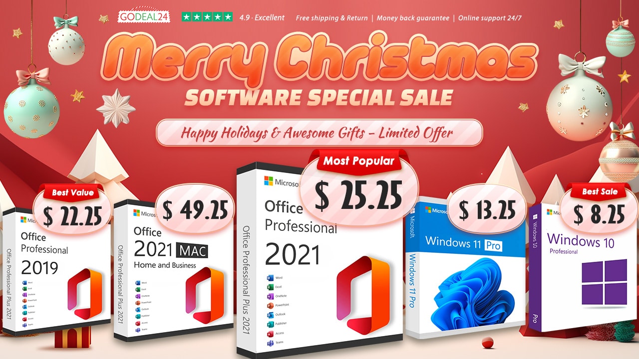 Една страхотна коледна изненада от Godeal24! Office 2021 Pro при цена ,05/PC и Windows 11 Pro за ,25!