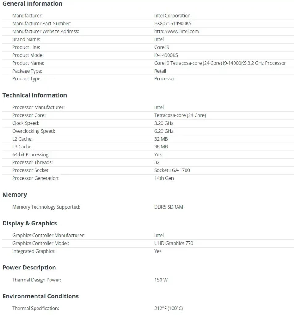 Канадски ритейлър потвърди спецификациите и цената на флагмана Intel Core i9-14900KS