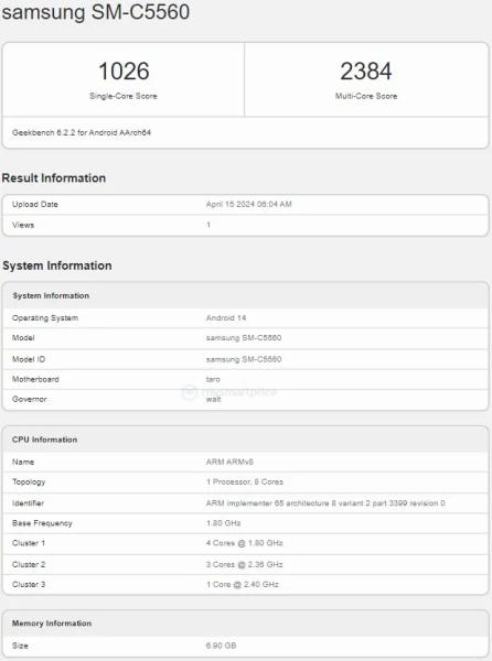 Появиха се спецификациите на Samsung Galaxy C55 5G в базата данни на Geekbench
