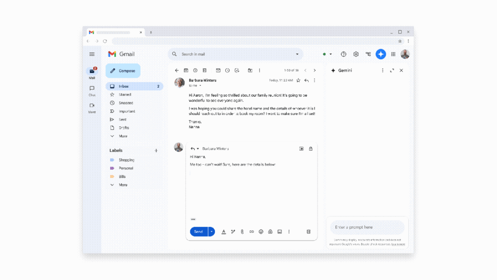 Google интегрира изкуствения интелект Gemini в Gmail