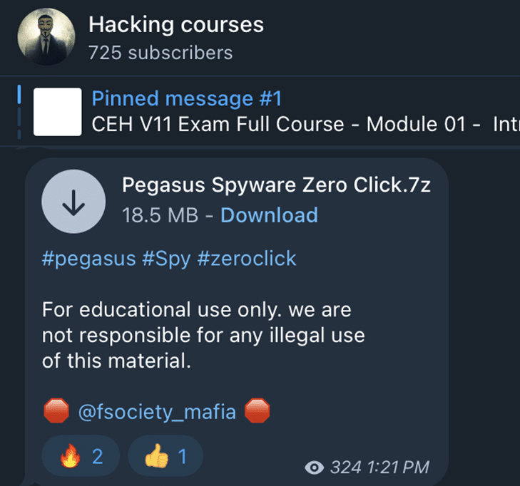 Фалшиви копия на шпионския софтуер Pegasus заляха Telegram